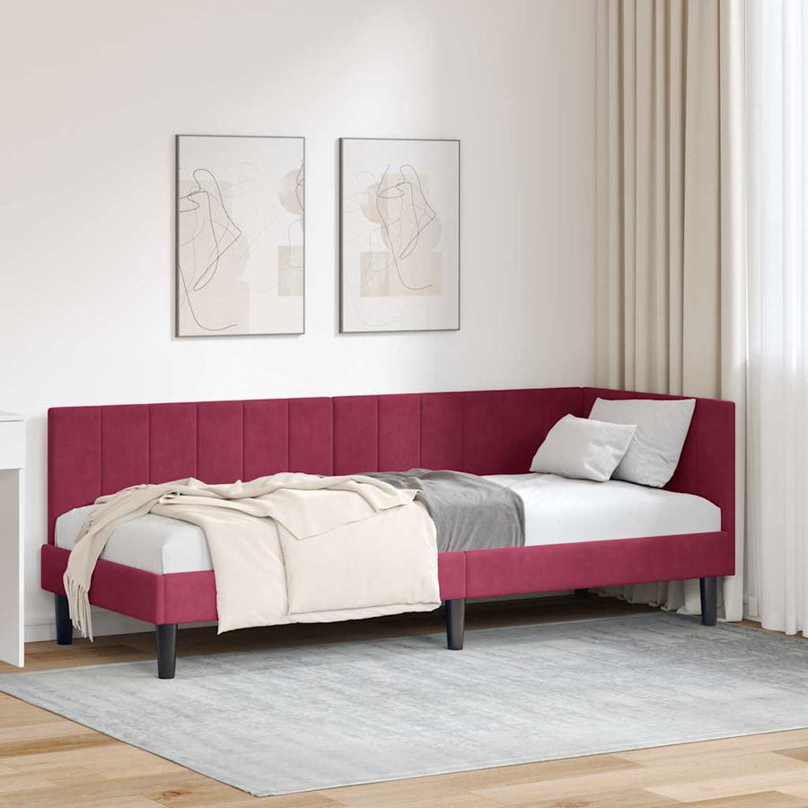 Hoekbedframe met hoofdeinde Wijnrood 80 cm x 200 cm Fluweel