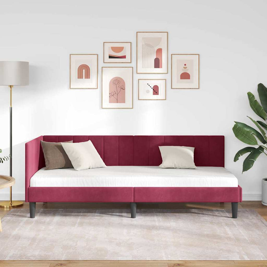 Hoekbedframe met hoofdeinde Wijnrood 80 cm x 200 cm Fluweel