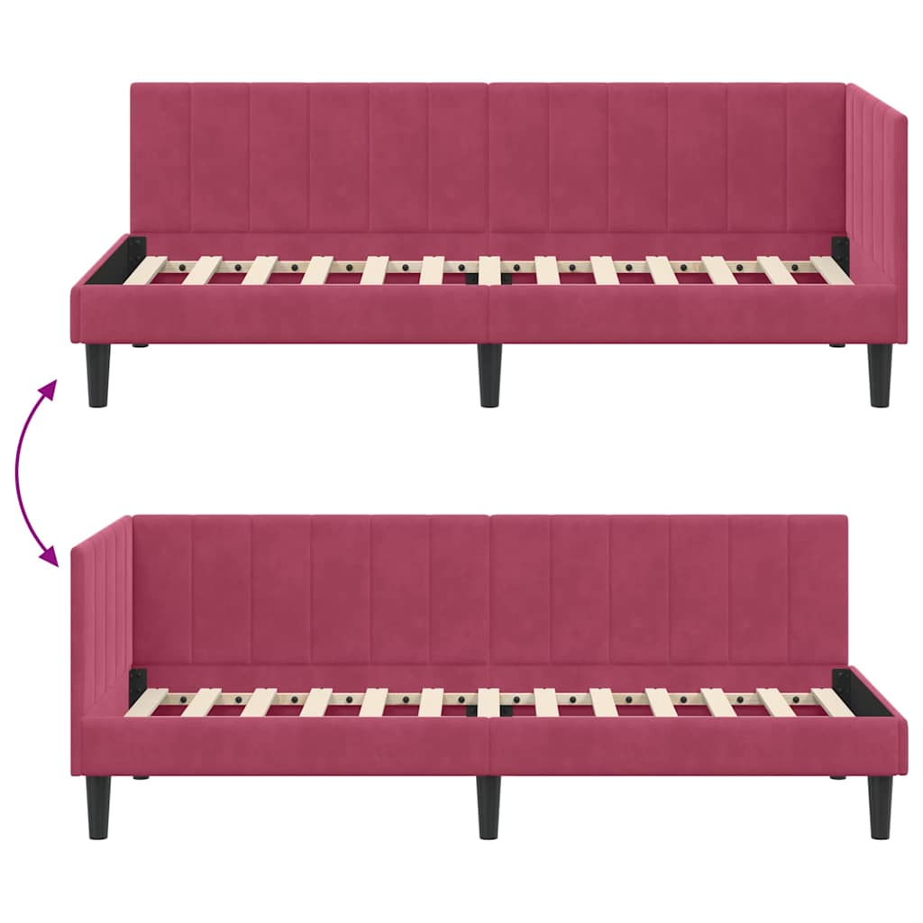 Hoekbedframe met hoofdeinde Wijnrood 80 cm x 200 cm Fluweel
