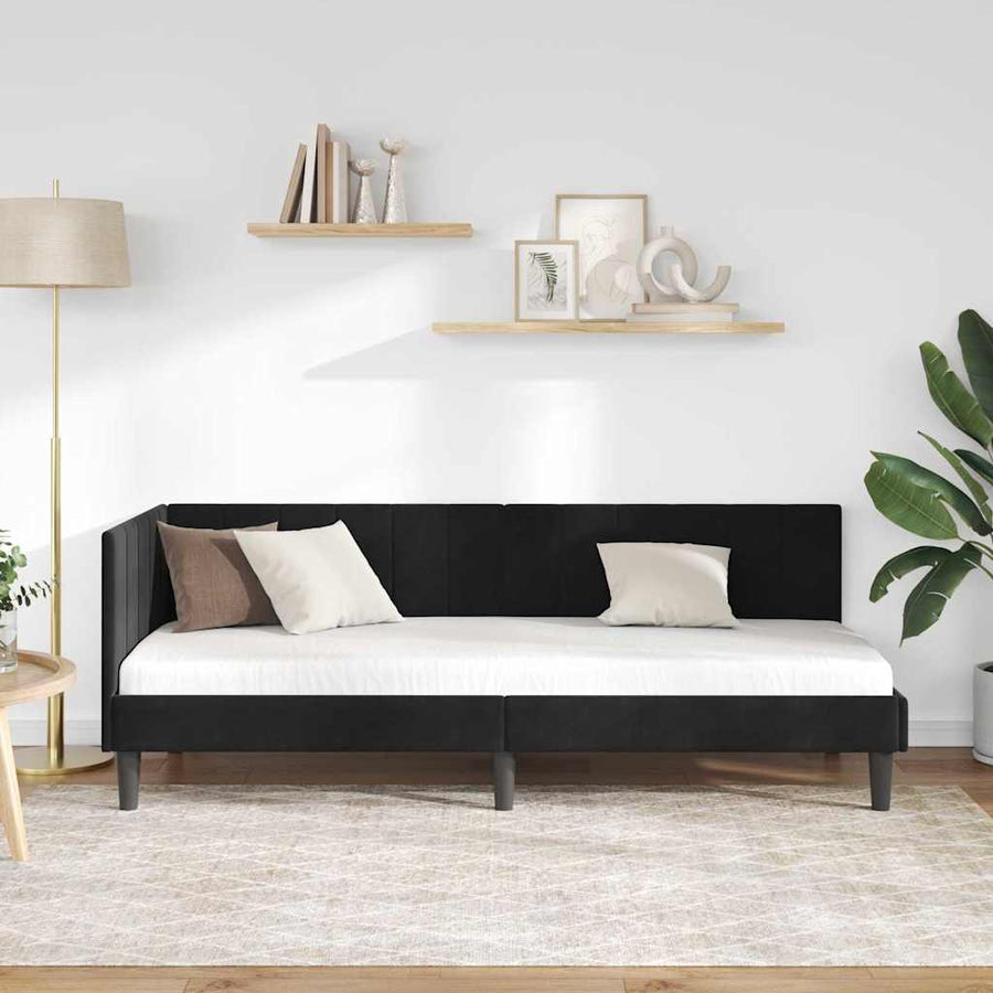 Hoekbedframe met hoofdeinde Zwart 80 cm x 200 cm Fluweel