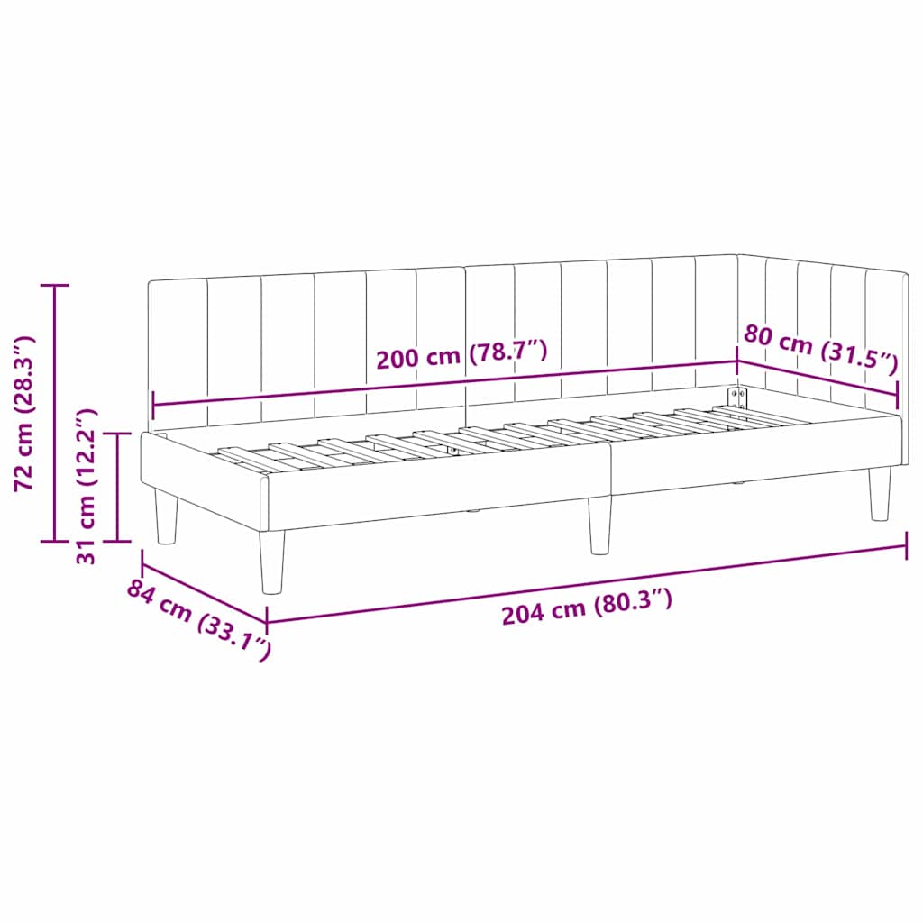 Hoekbedframe met hoofdeinde Geel 80 cm x 200 cm Fluweel