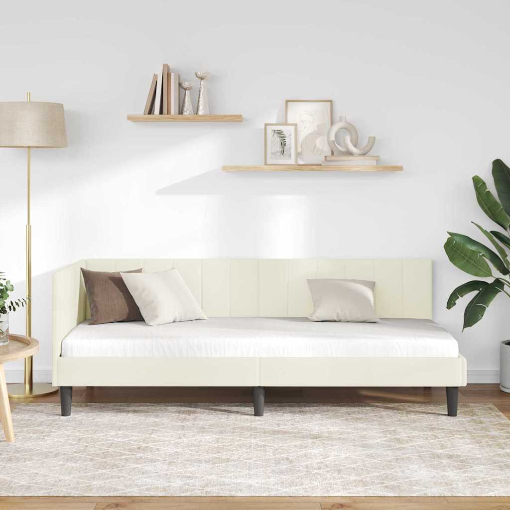 Hoekbedframe met hoofdeinde Crème 80 cm x 200 cm Fluweel