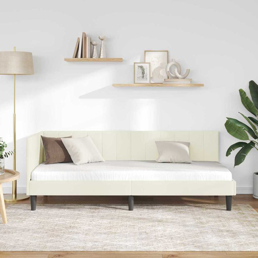 Hoekbedframe met hoofdeinde Crème 80 cm x 200 cm Fluweel