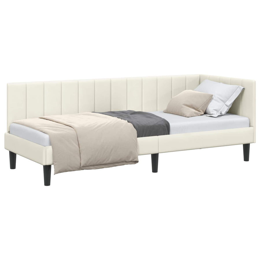 Hoekbedframe met hoofdeinde Crème 80 cm x 200 cm Fluweel