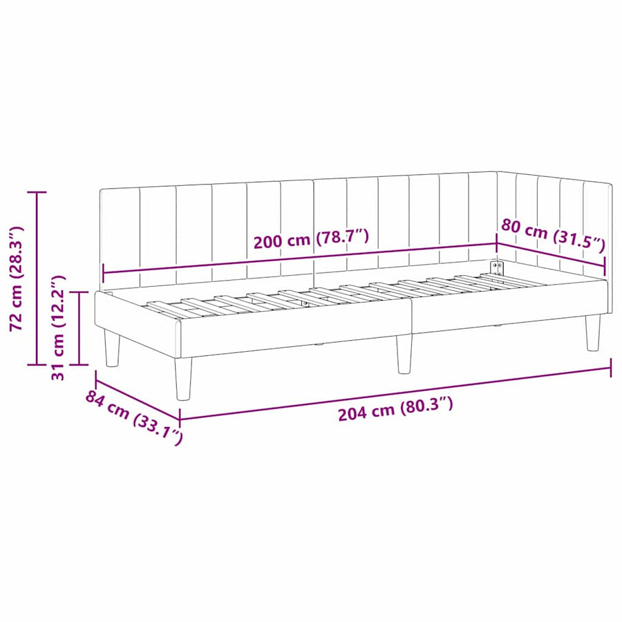 Hoekbedframe met hoofdeinde Crème 80 cm x 200 cm Fluweel