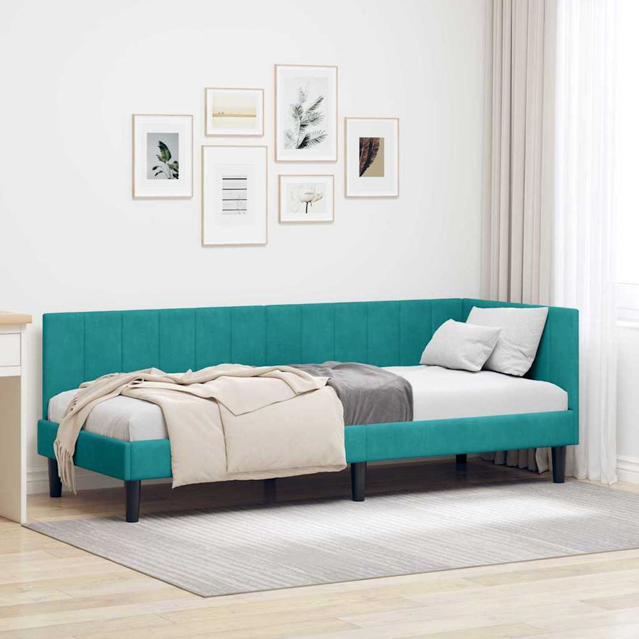 Hoekbedframe met hoofdeinde Turquoise 80 cm x 200 cm Fluweel