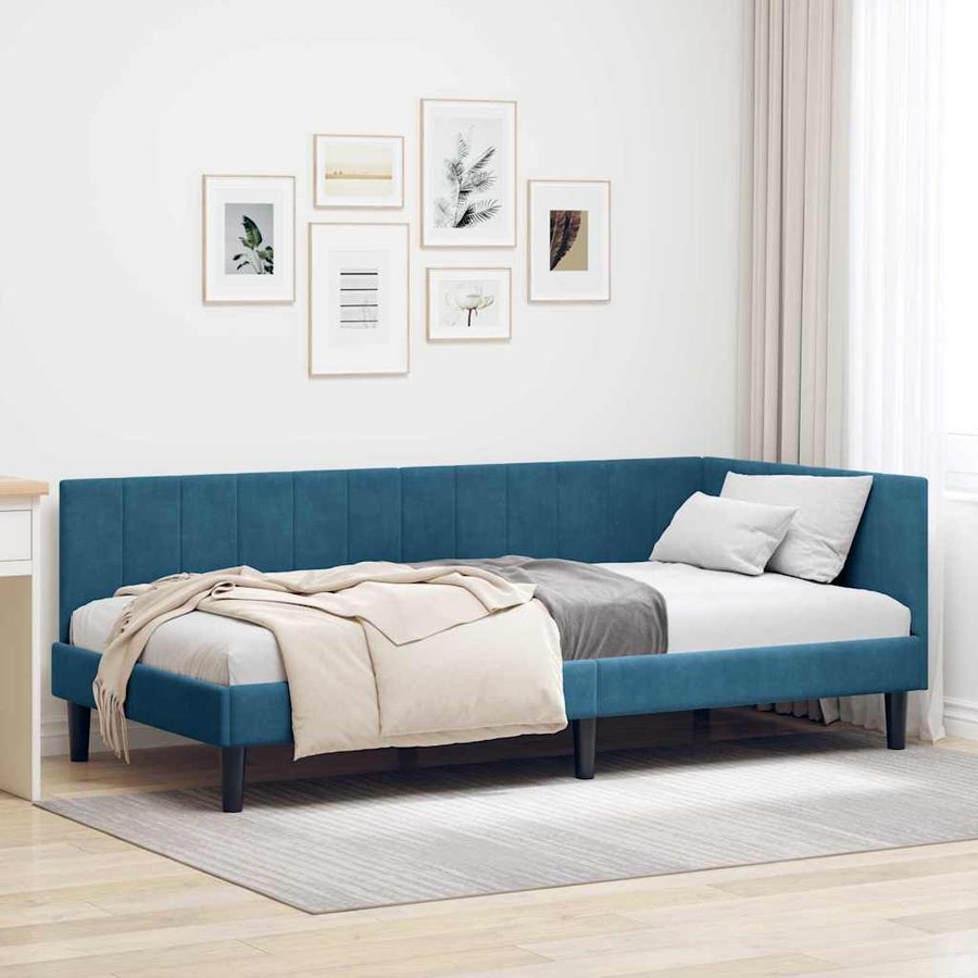 Hoekbedframe met hoofdeinde Blauw 90 cm x 190 cm Fluweel