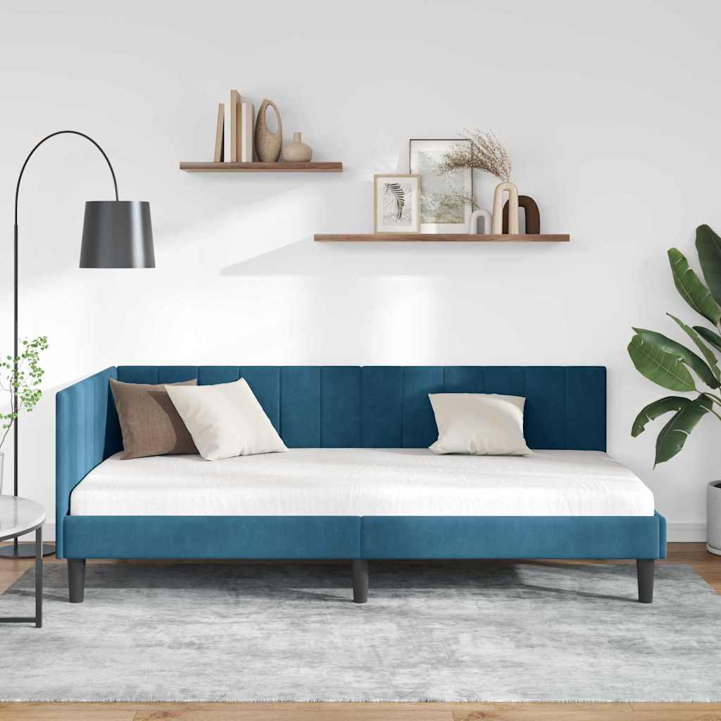 Hoekbedframe met hoofdeinde Blauw 90 cm x 190 cm Fluweel