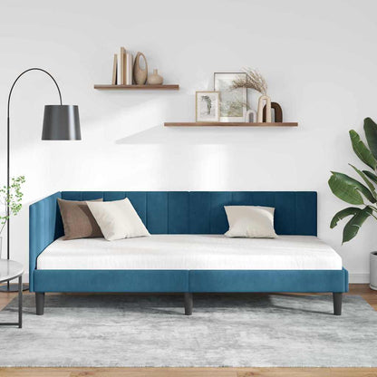 Hoekbedframe met hoofdeinde Blauw 90 cm x 190 cm Fluweel