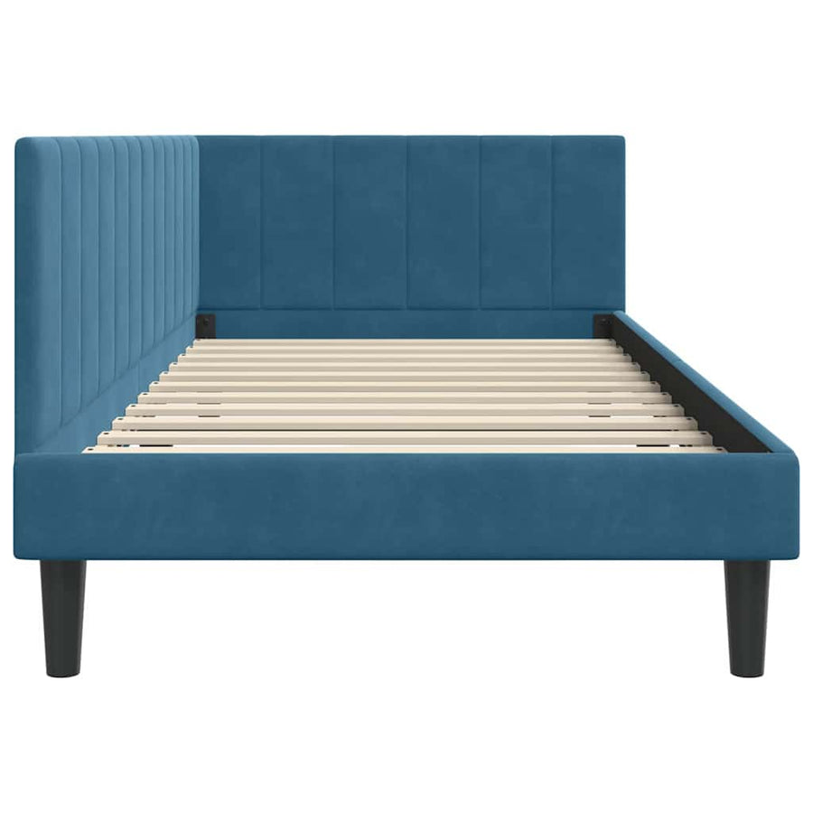 Hoekbedframe met hoofdeinde Blauw 90 cm x 190 cm Fluweel