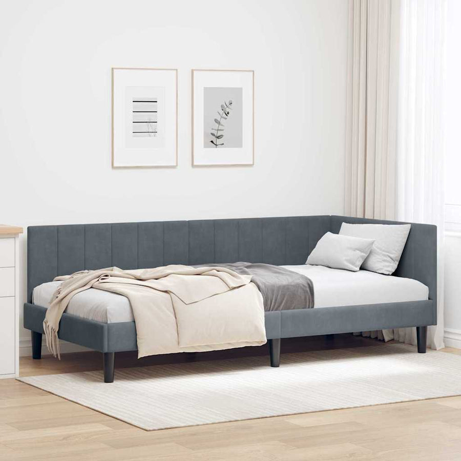 Hoekbedframe met hoofdeinde Donkergrijs 90 cm x 190 cm Fluweel