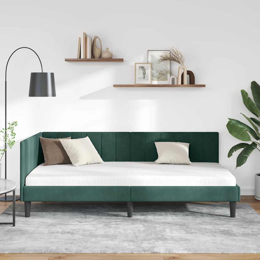 Hoekbedframe met hoofdeinde Donkergroen 90 cm x 190 cm Fluweel