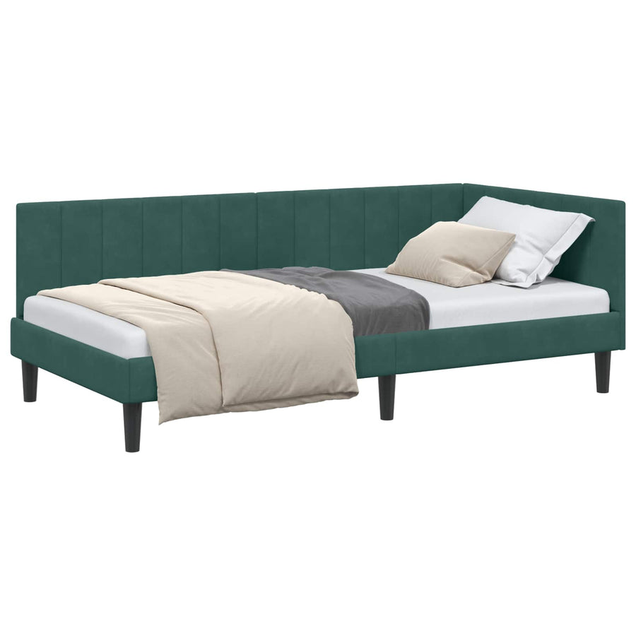 Hoekbedframe met hoofdeinde Donkergroen 90 cm x 190 cm Fluweel