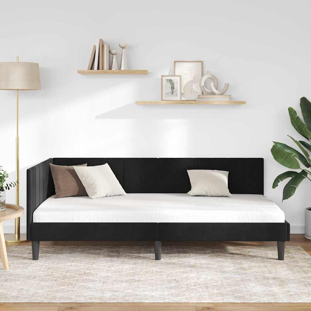 Hoekbedframe met hoofdeinde Zwart 90 cm x 190 cm Fluweel