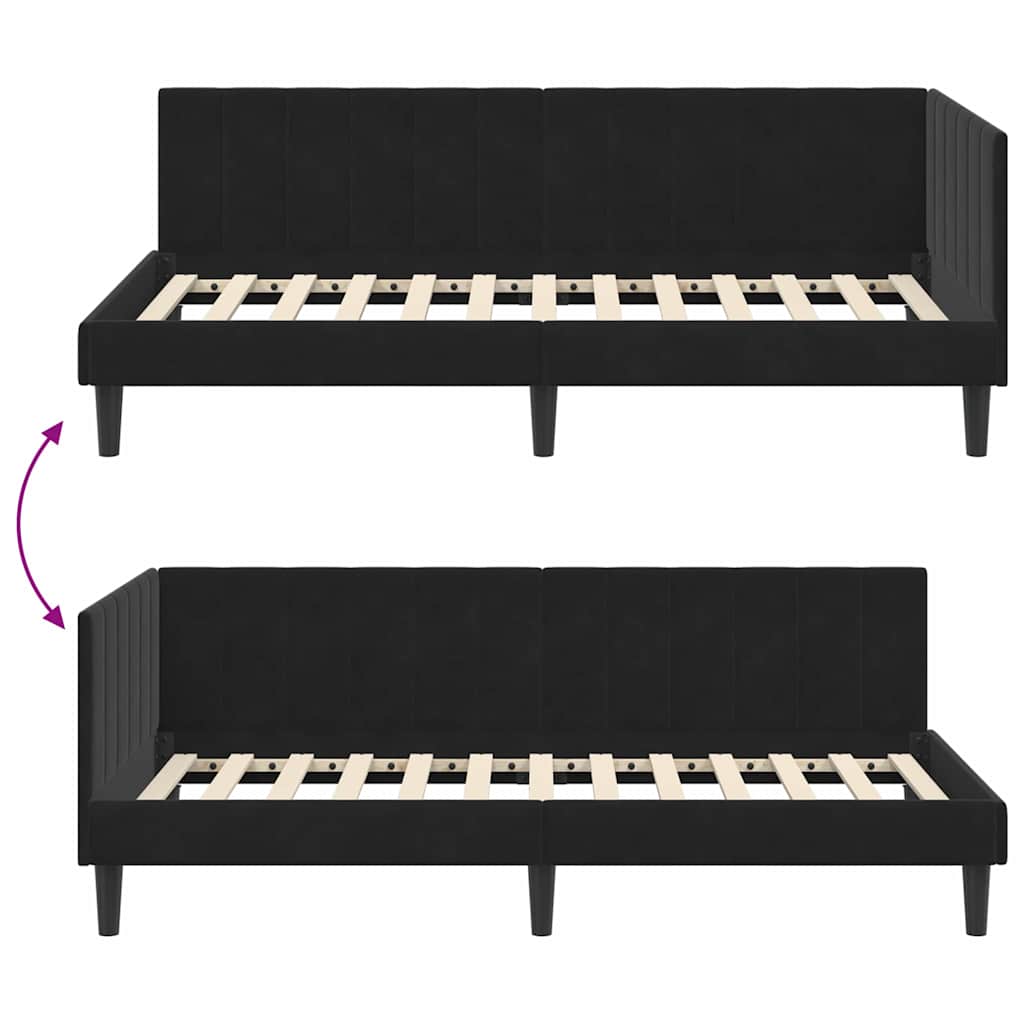 Hoekbedframe met hoofdeinde Zwart 90 cm x 190 cm Fluweel