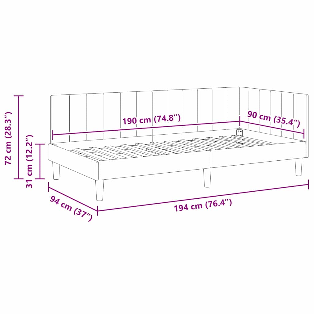 Hoekbedframe met hoofdeinde Geel 90 cm x 190 cm Fluweel