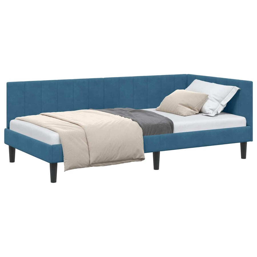 Hoekbedframe met hoofdeinde Blauw 90 cm x 200 cm Fluweel