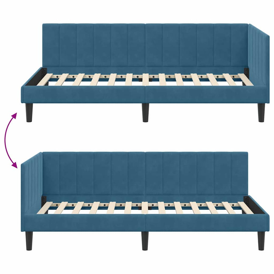 Hoekbedframe met hoofdeinde Blauw 90 cm x 200 cm Fluweel