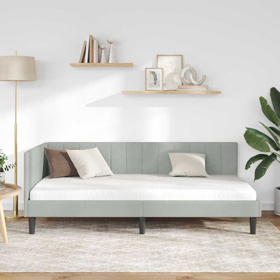 Hoekbedframe met hoofdeinde Lichtgrijs 90 cm x 200 cm Fluweel
