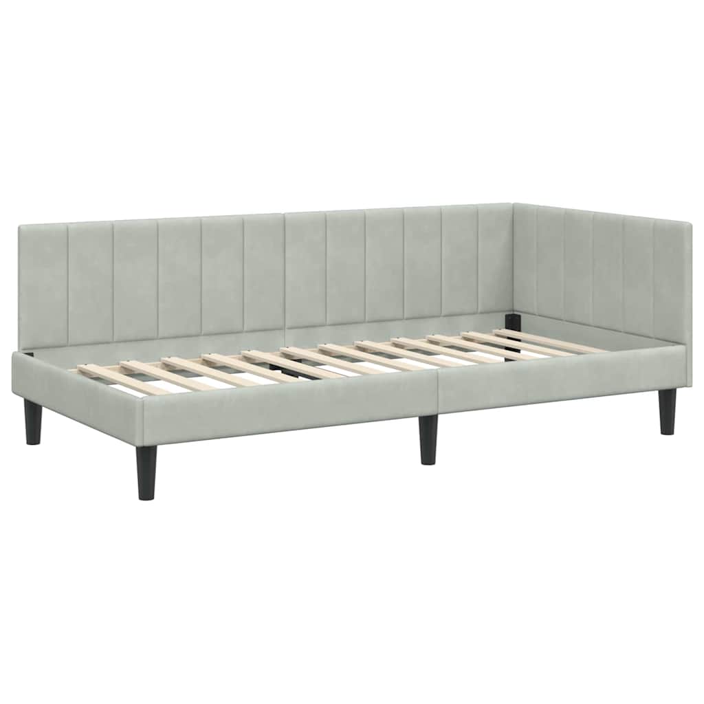 Hoekbedframe met hoofdeinde Lichtgrijs 90 cm x 200 cm Fluweel