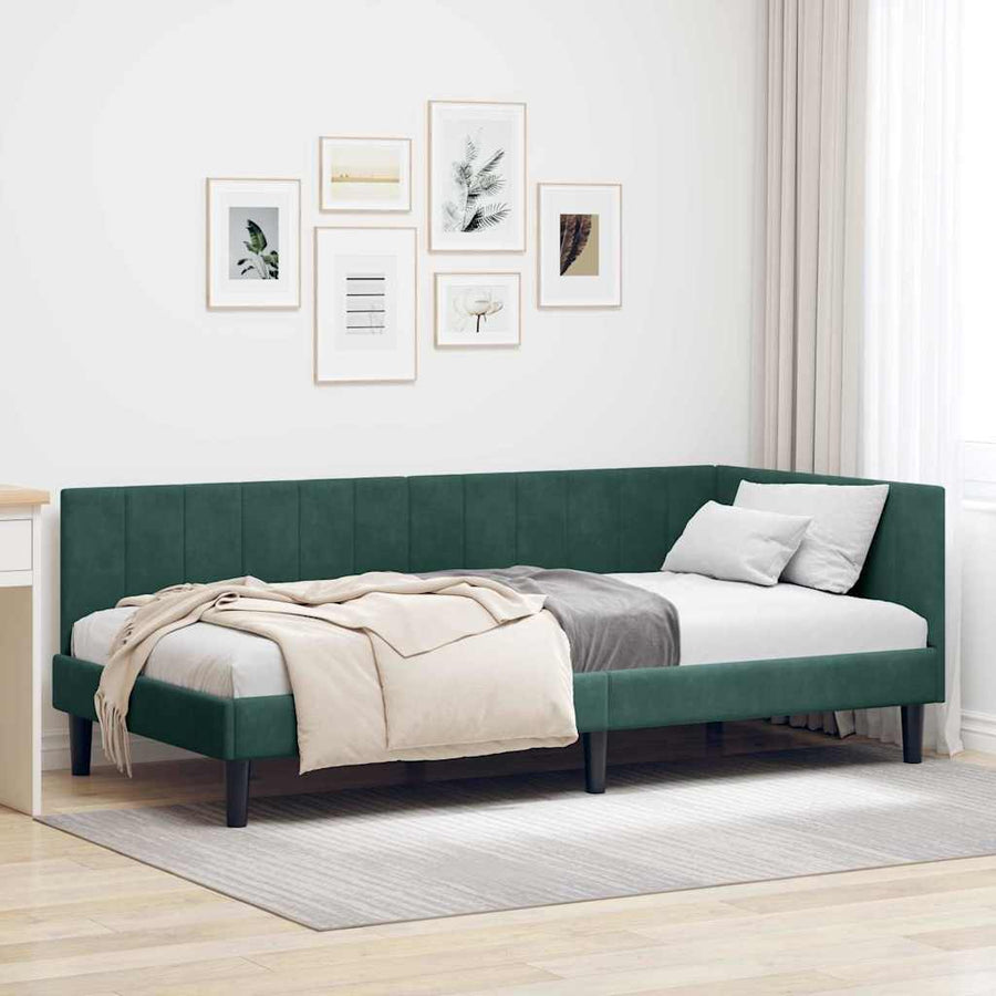 Hoekbedframe met hoofdeinde Donkergroen 90 cm x 200 cm Fluweel