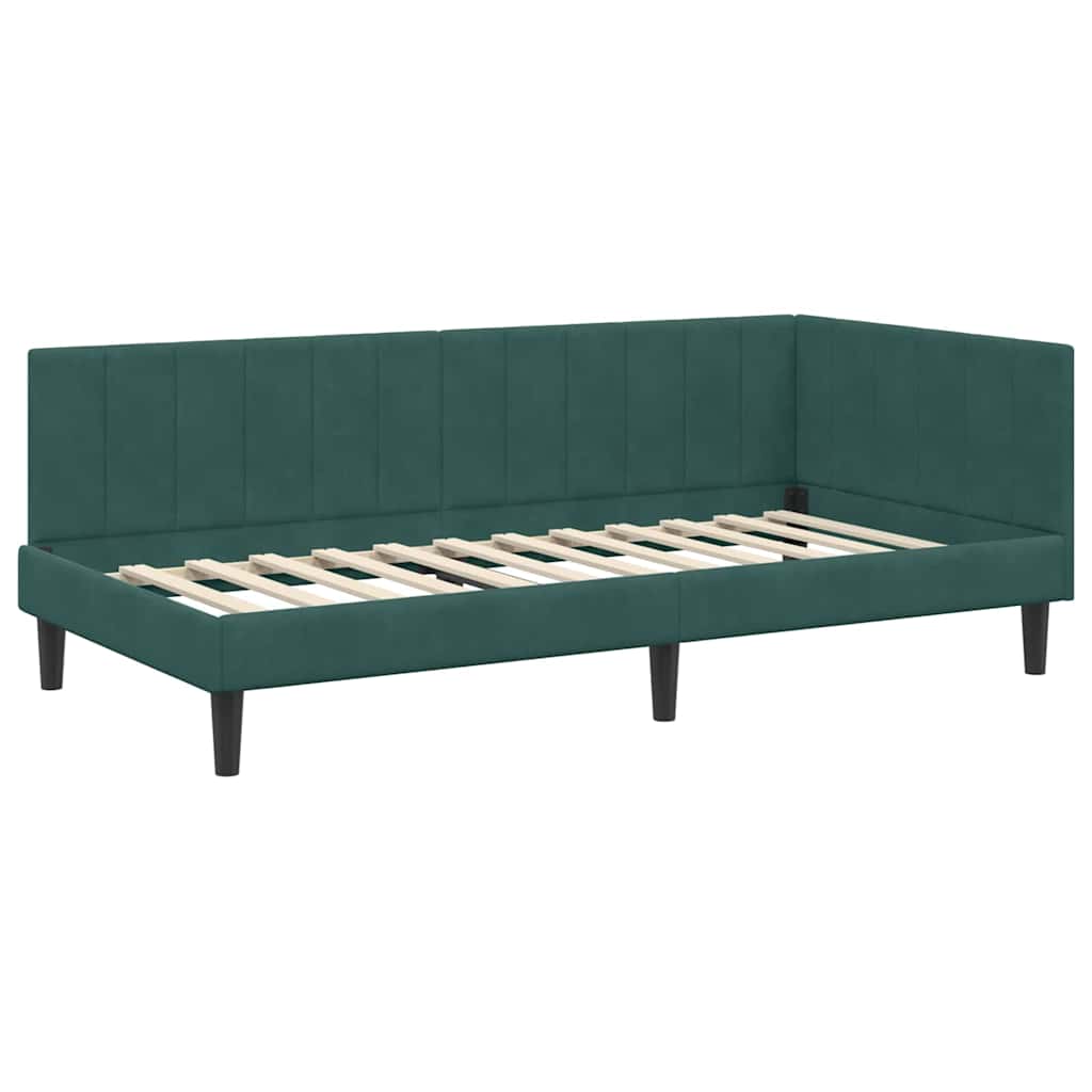 Hoekbedframe met hoofdeinde Donkergroen 90 cm x 200 cm Fluweel