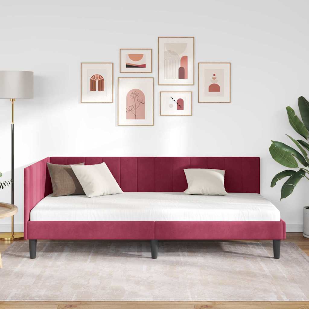 Hoekbedframe met hoofdeinde Wijnrood 90 cm x 200 cm Fluweel