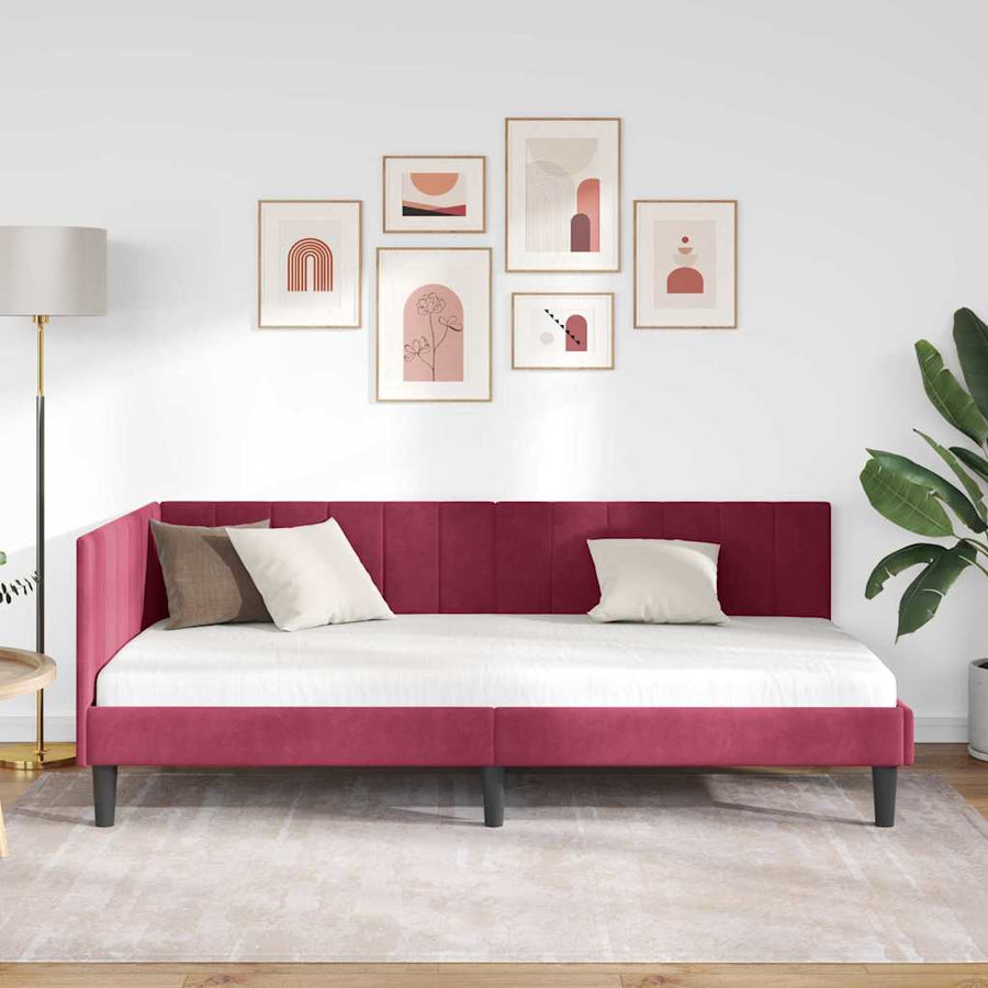 Hoekbedframe met hoofdeinde Wijnrood 90 cm x 200 cm Fluweel