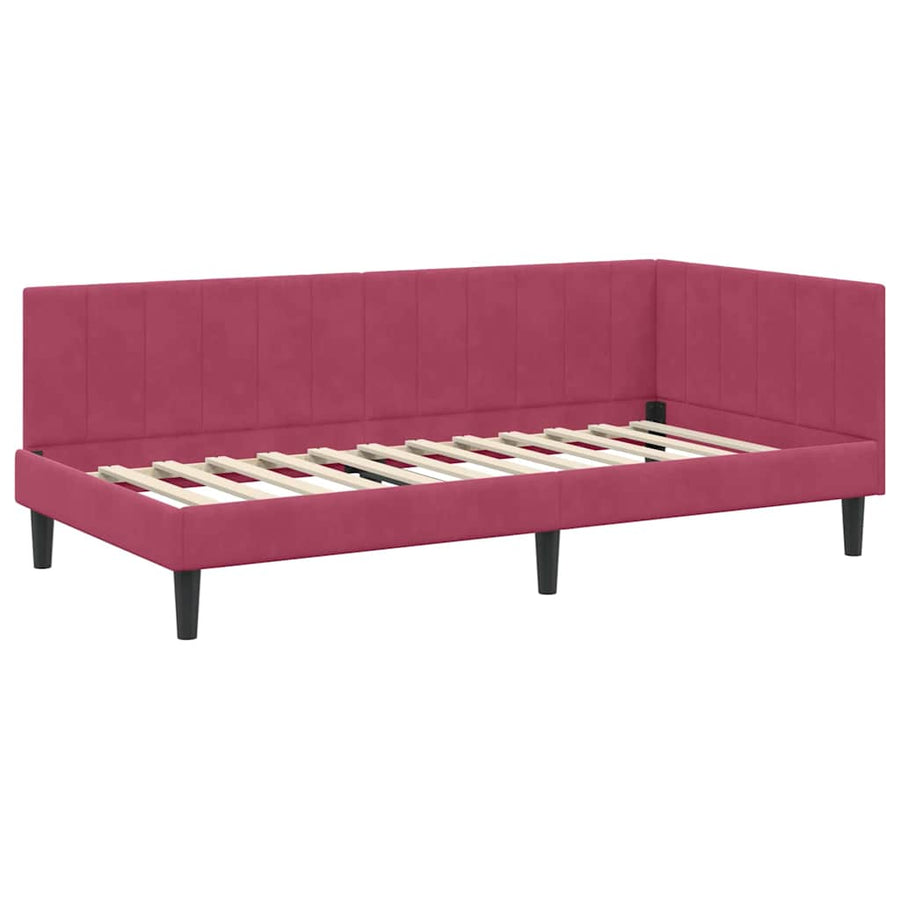 Hoekbedframe met hoofdeinde Wijnrood 90 cm x 200 cm Fluweel