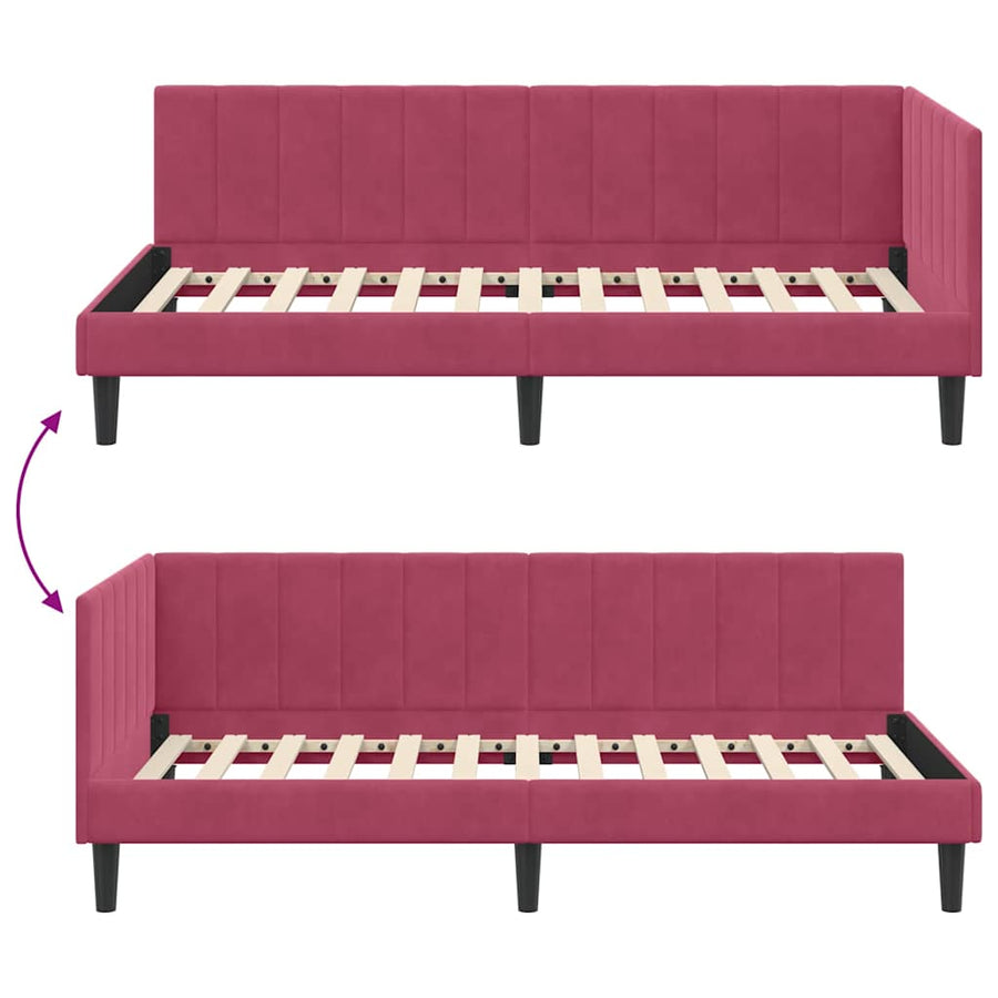 Hoekbedframe met hoofdeinde Wijnrood 90 cm x 200 cm Fluweel