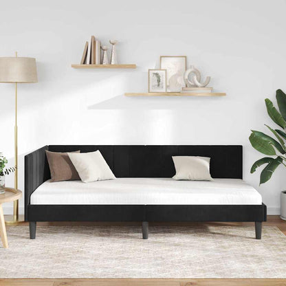 Hoekbedframe met hoofdeinde Zwart 90 cm x 200 cm Fluweel