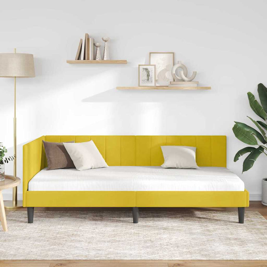Hoekbedframe met hoofdeinde Geel 90 cm x 200 cm Fluweel