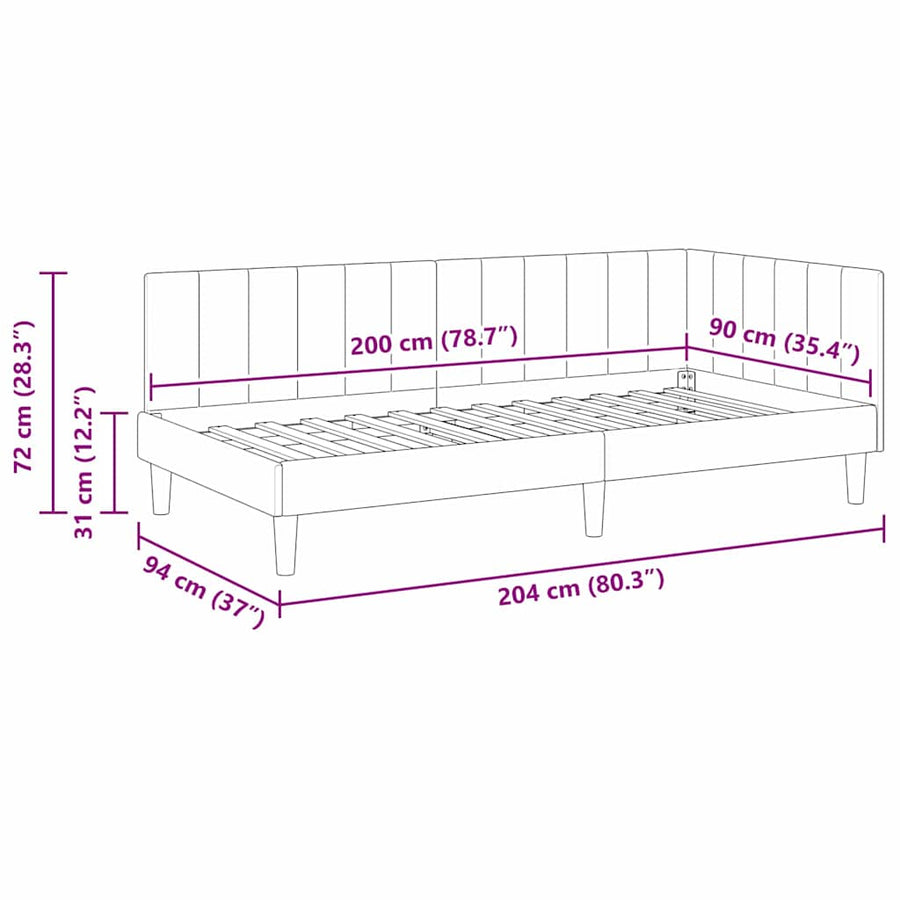 Hoekbedframe met hoofdeinde Geel 90 cm x 200 cm Fluweel