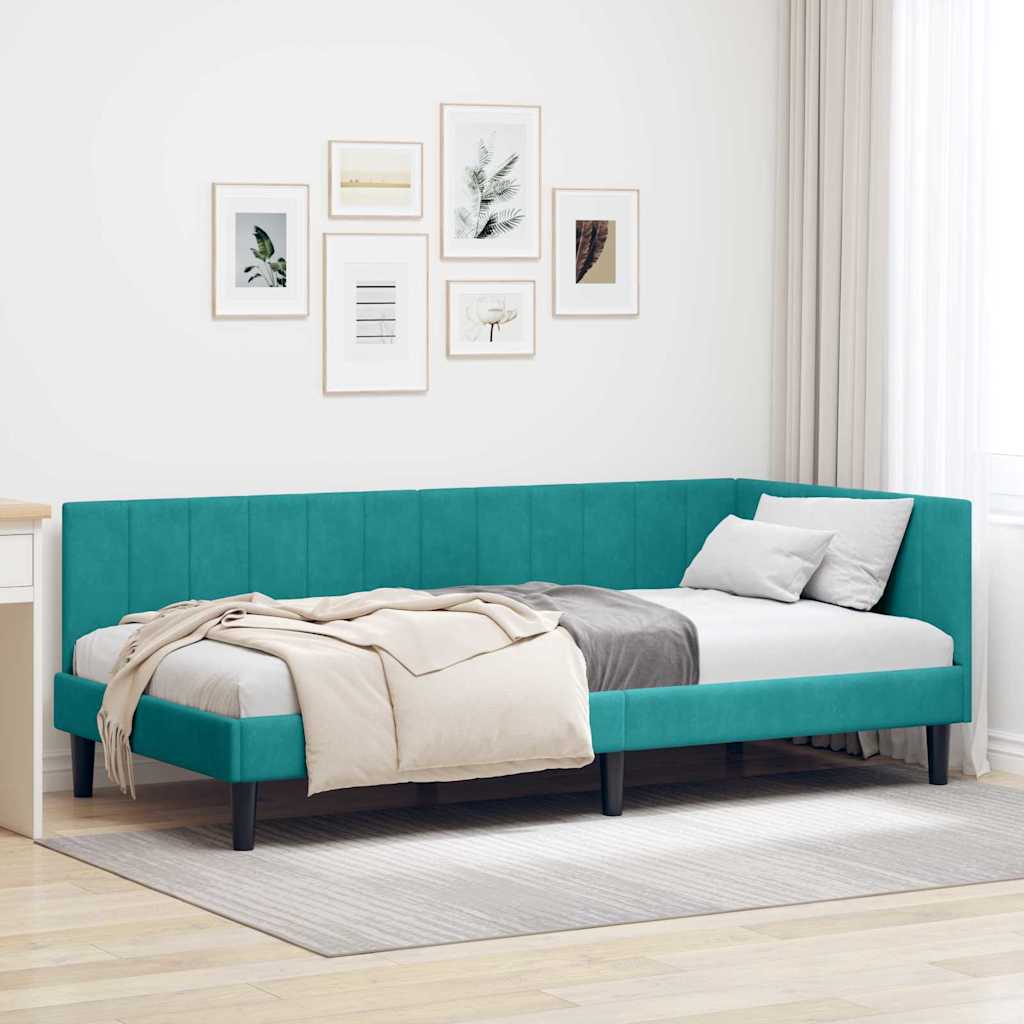 Hoekbedframe met hoofdeinde Turquoise 90 cm x 200 cm Fluweel