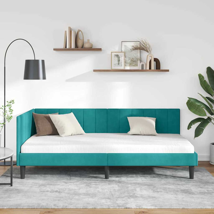 Hoekbedframe met hoofdeinde Turquoise 90 cm x 200 cm Fluweel