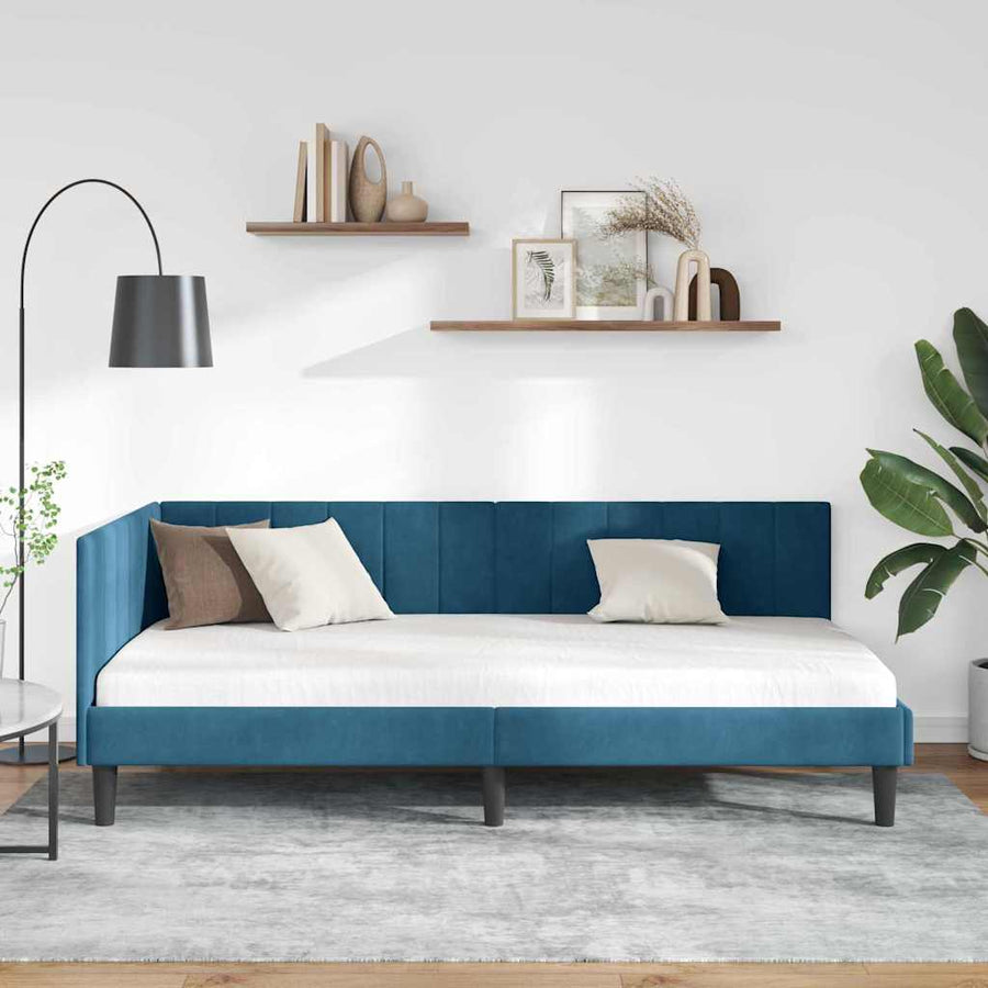 Hoekbedframe met hoofdeinde Blauw 100 cm x 200 cm Fluweel