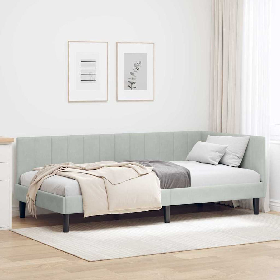 Hoekbedframe met hoofdeinde Lichtgrijs 100 cm x 200 cm Fluweel