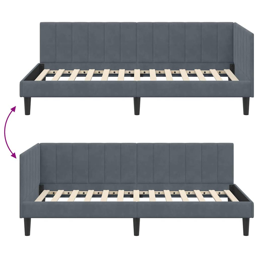 Hoekbedframe met hoofdeinde Donkergrijs 100 cm x 200 cm Fluweel