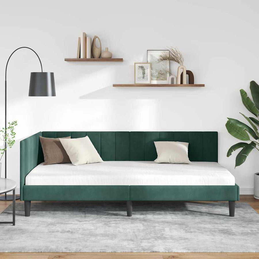 Hoekbedframe met hoofdeinde Donkergroen 100 cm x 200 cm Fluweel