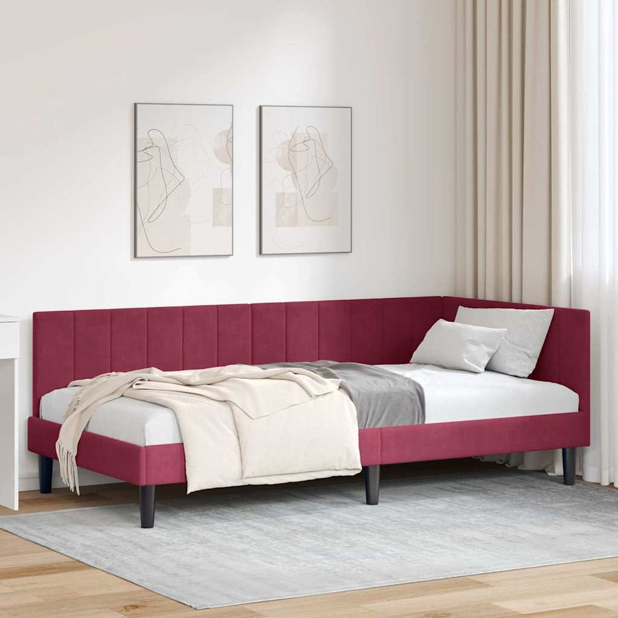 Hoekbedframe met hoofdeinde Wijnrood 100 cm x 200 cm Fluweel