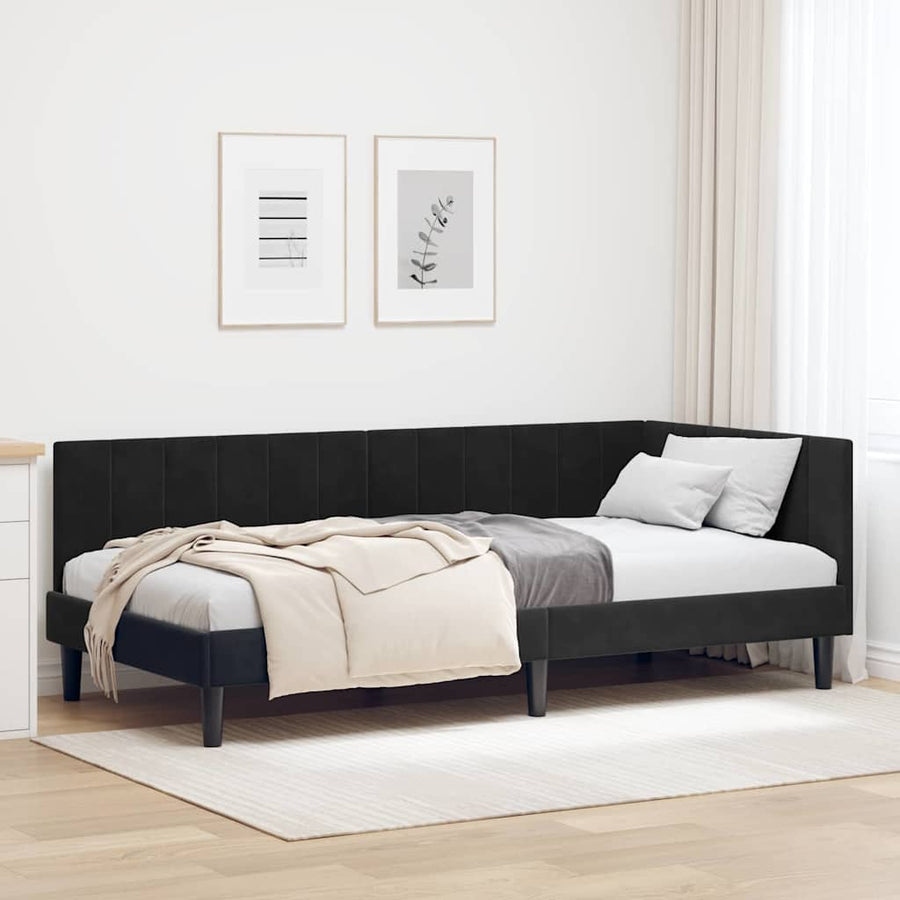 Hoekbedframe met hoofdeinde Zwart 100 cm x 200 cm Fluweel
