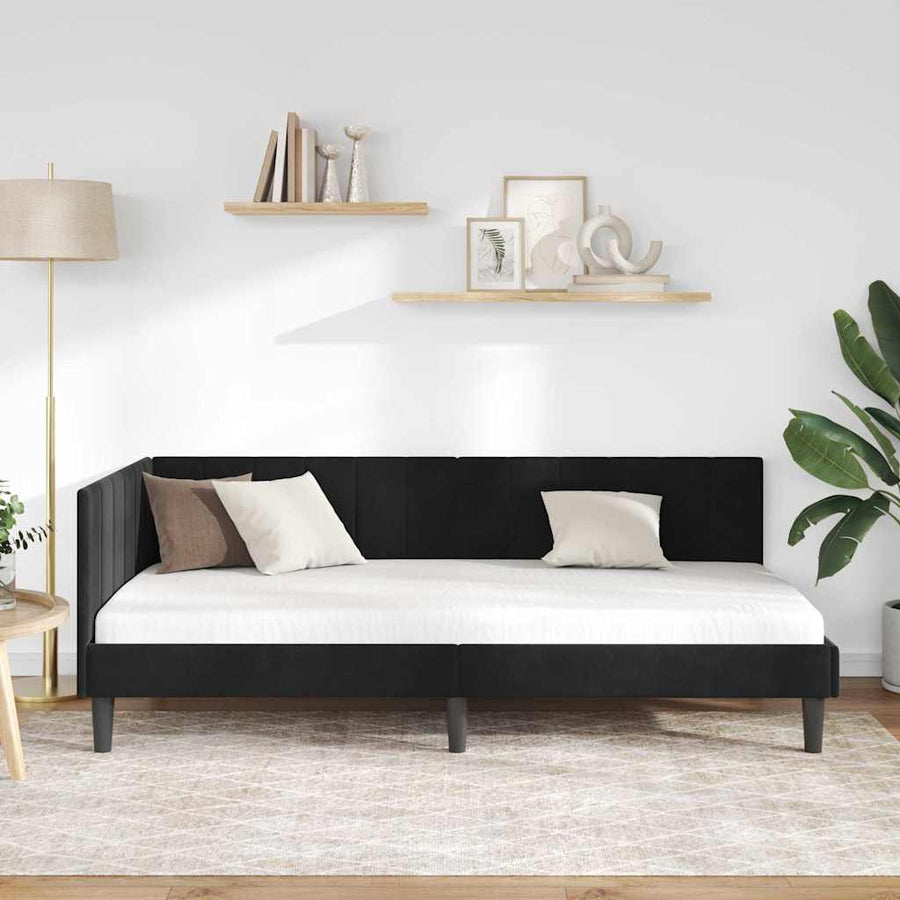 Hoekbedframe met hoofdeinde Zwart 100 cm x 200 cm Fluweel