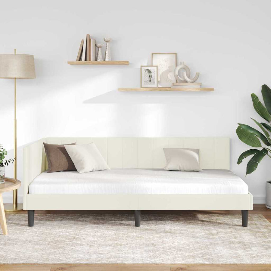 Hoekbedframe met hoofdeinde Crème 100 cm x 200 cm Fluweel
