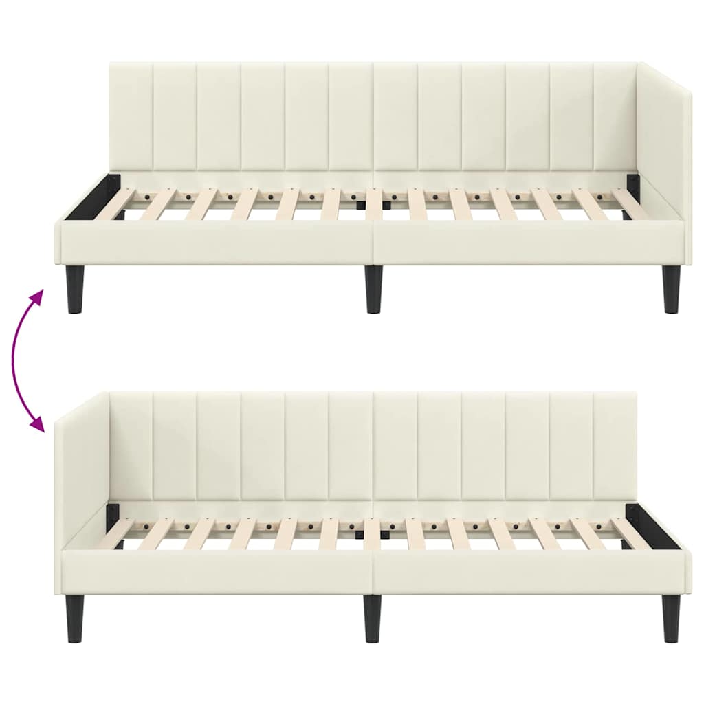Hoekbedframe met hoofdeinde Crème 100 cm x 200 cm Fluweel