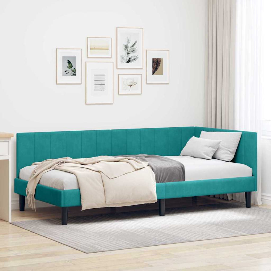 Hoekbedframe met hoofdeinde Turquoise 100 cm x 200 cm Fluweel