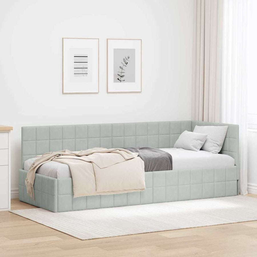Hoekbedframe met hoofdeinde Lichtgrijs 80 x 200 cm Fluweel