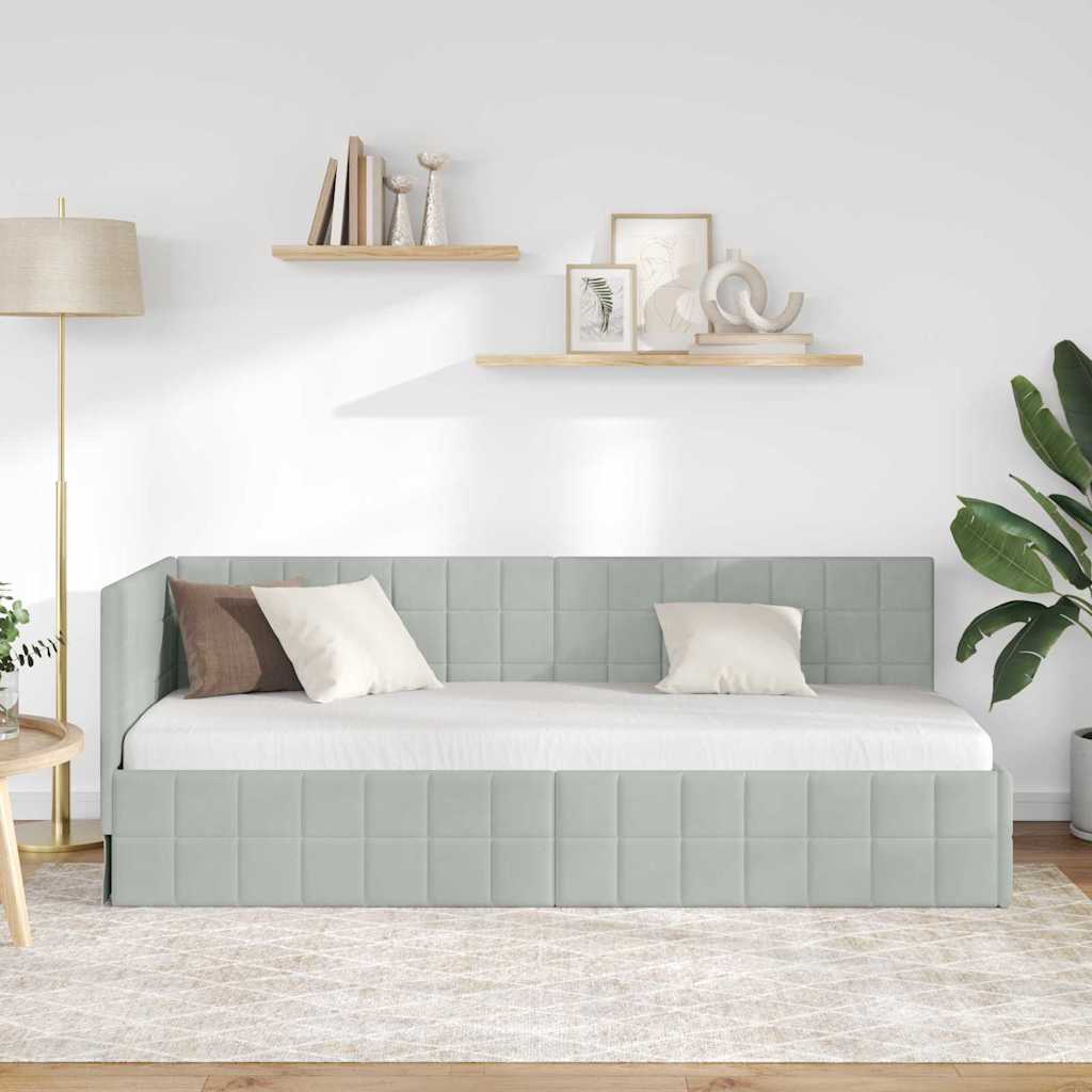 Hoekbedframe met hoofdeinde Lichtgrijs 80 x 200 cm Fluweel