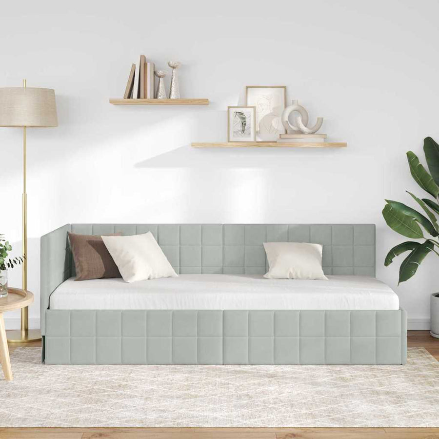 Hoekbedframe met hoofdeinde Lichtgrijs 80 x 200 cm Fluweel
