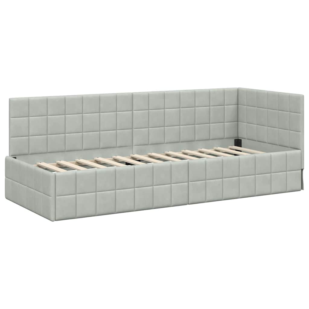 Hoekbedframe met hoofdeinde Lichtgrijs 80 x 200 cm Fluweel