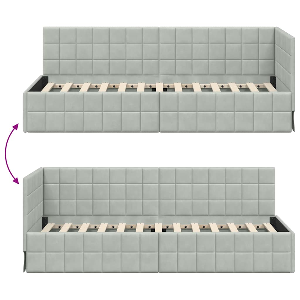 Hoekbedframe met hoofdeinde Lichtgrijs 80 x 200 cm Fluweel